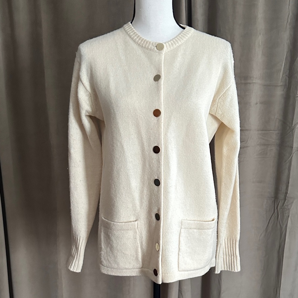 Vintage Deans of Scotland 100% Geelong Lambswool Cream Cardigan Sweater